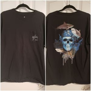 GUY HARVEY BLACK SKULL & SHARKS T-SHIRT LARGE